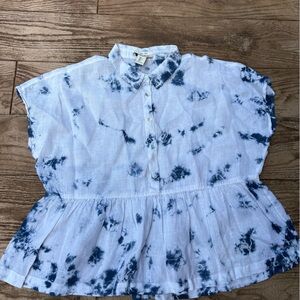 Rachel Zoe linen Indigo and Cream Button-Up Shirt